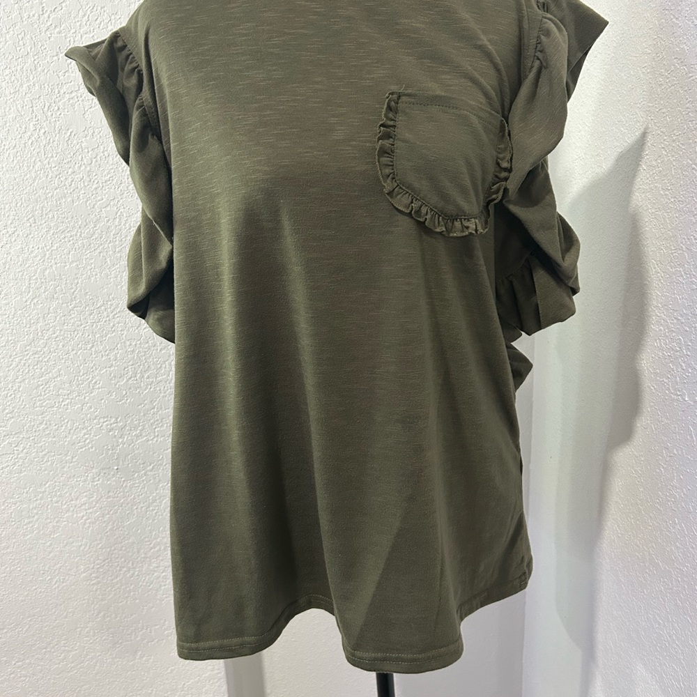 Olive Ruffle Sleeve Women's Top